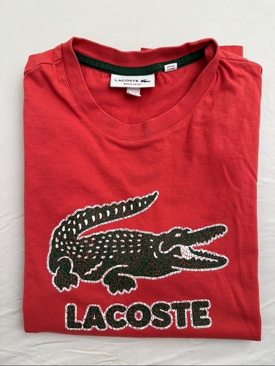 Lacoste Other - Lacoste red orange crackled big alligator spell out logo short sleeve t-shirt